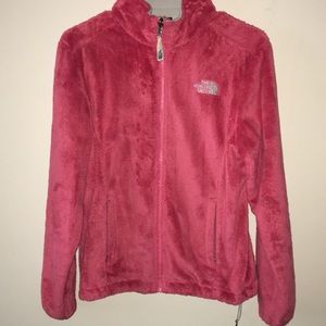 Pink NorthFace fuzzy zip up